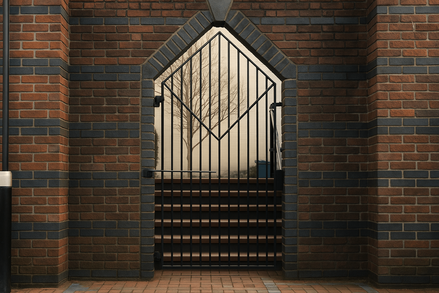 Gothic Iron Gate and Brick Steps